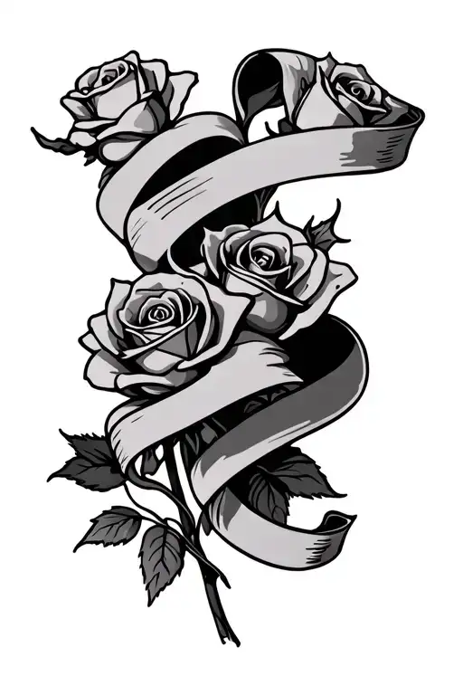 Three Roses With A Scroll Unraveling From Them