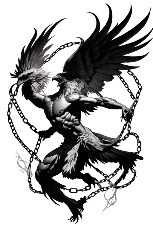 Phoenix Battling Demon Breaking Chains
