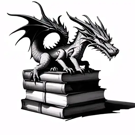 Dragon Guarding Stack Of Books