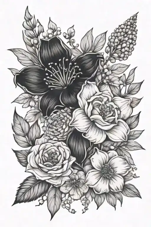 Sketch May October Birth Flower Bouquet