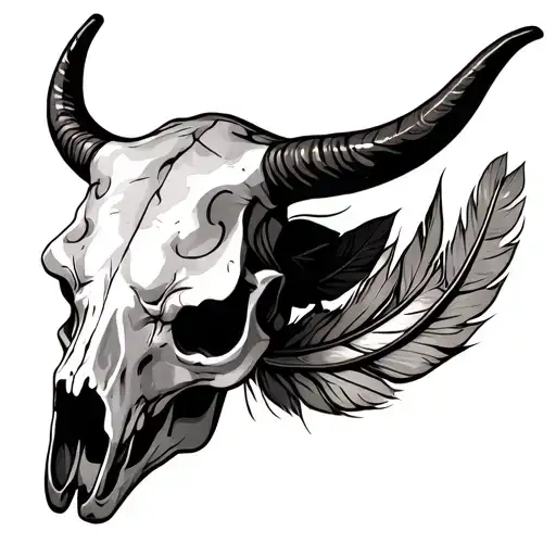 Bull Skull And Feathers