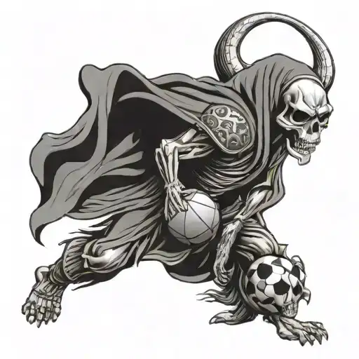 Grim Reaper Wearing A Cameroon Football Jersey With A Lion Symbolizing Strength