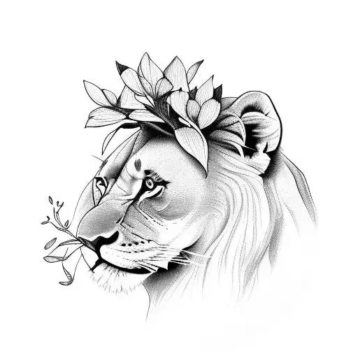 Elderly Lion With And Cyclamen