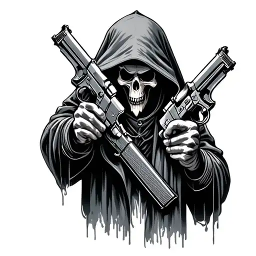 Hooded Reaper Holding Pistols