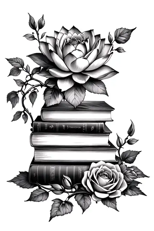 Books With Roses And Vines And Lotus Flower