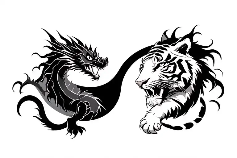 Black Dragon And White Tiger Forming Ying Yang Symbol