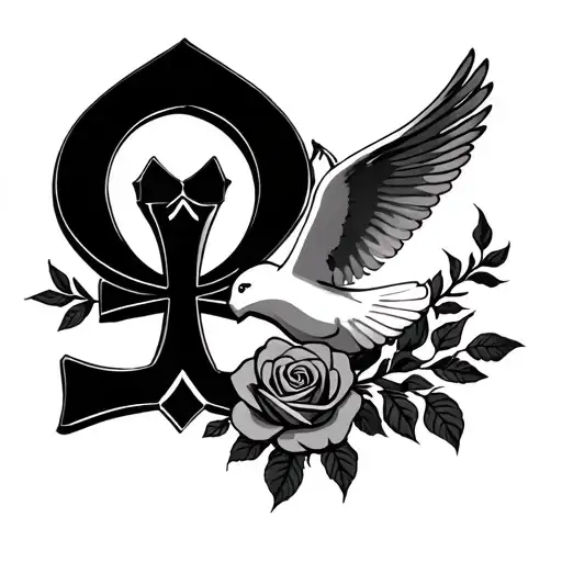 Ankh With Roses And Dove Flying