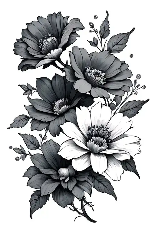 7 Flowers Intertwined Fine Line