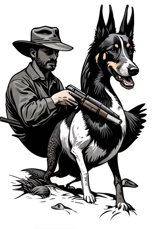 Guy And Dog Duck Hunting Scene