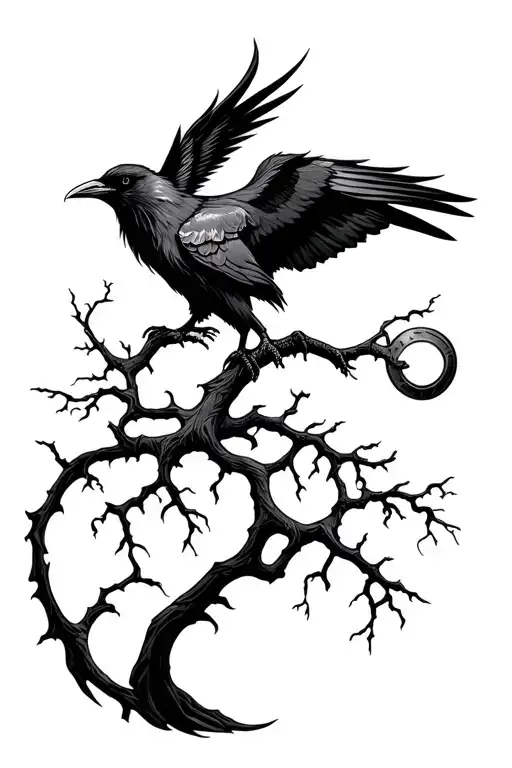 Viking Raven And Tree Of Life Intertwined