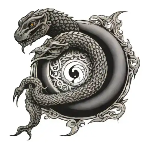 Ouroboros Snake Around Ying Yang With Semi Colon In Middle