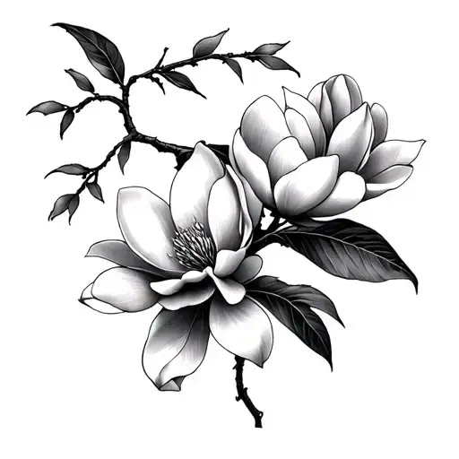 Magnolia Flower And Willow Tree