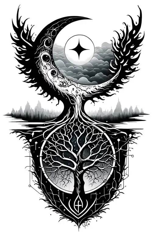 Cybersigil Moon And Sun And Tree Of Life