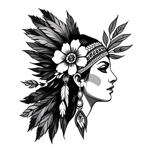 Native American Traditional Floral Lady Head