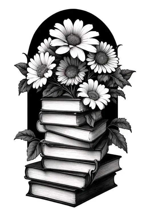 A Stack Of Closed Books With Flowers Being The Focal Piece Growing Through And Around The Books