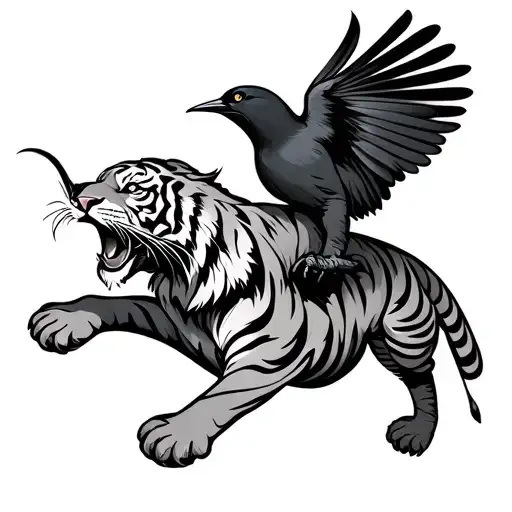Tiger Fighting A Magpie