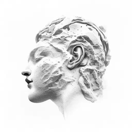 A Cracked Statue Head Evoking The Word Slumber