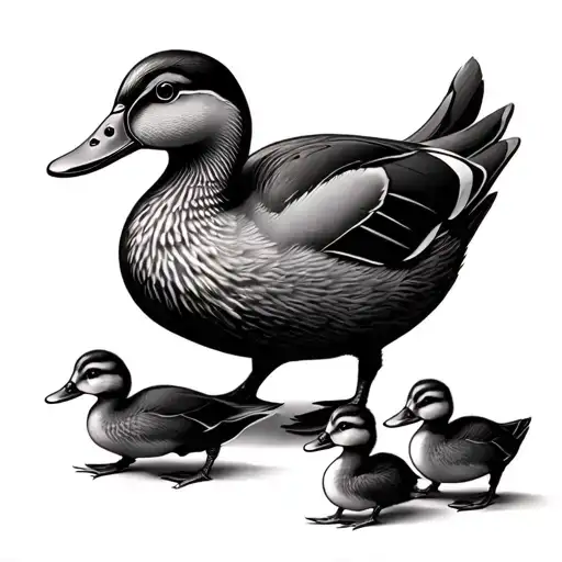 Mother Duck 4 Ducklings Following Their Mother