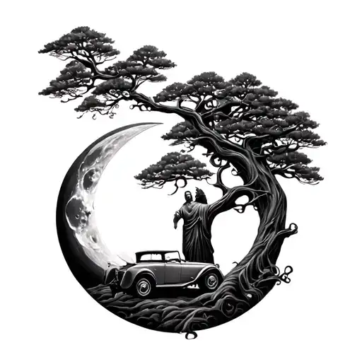 Tree Of Life With Man In The Moon And Roadster