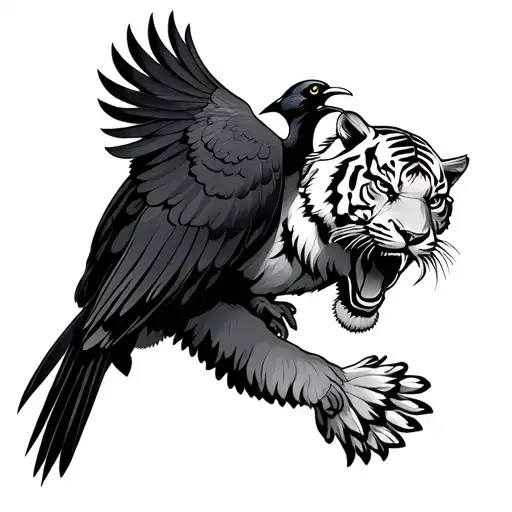 Tiger Fighting A Magpie