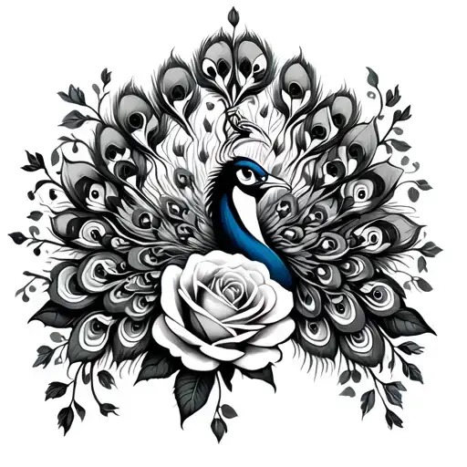 Peacock With Rose Surrounded