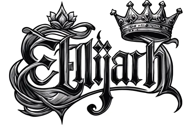 Elijah Name Tattoo With Crown Over I