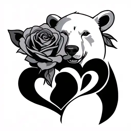 Polar Bear With A Rose Intertwined Hearts