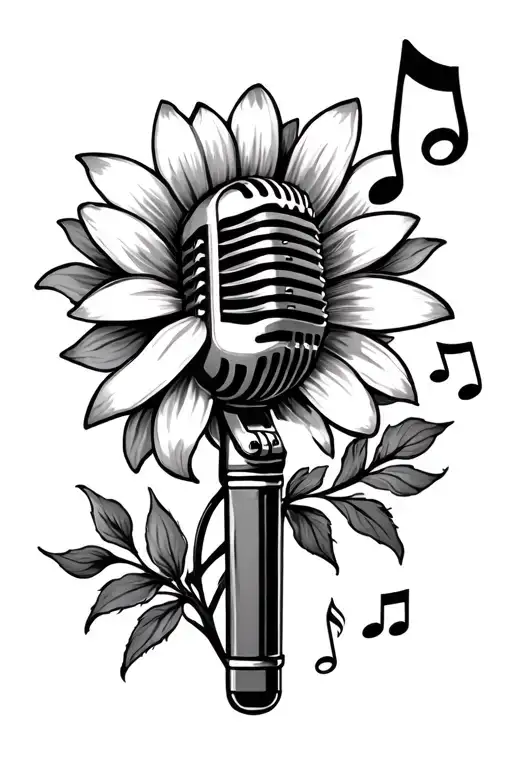 Microphone Music Notes Flower