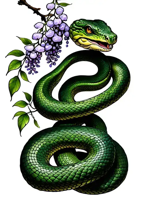 Green Snake Wrapped Around A Wisteria Branch Simplistic