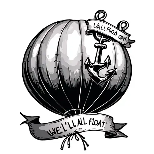 Balloon With Anchor Tied To It With A Banner Around It Saying We'll All Float On Okay