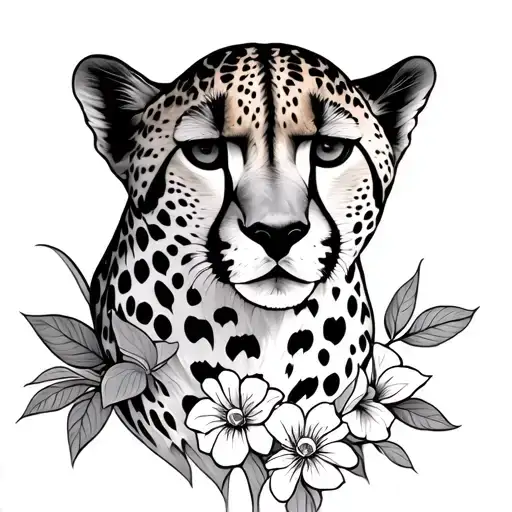 Cheeta Outline With Floral Design