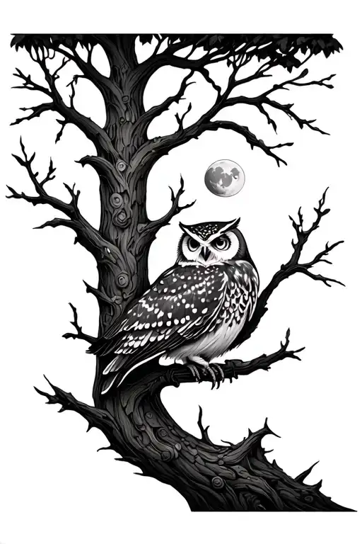 Tree And Owl And Moon