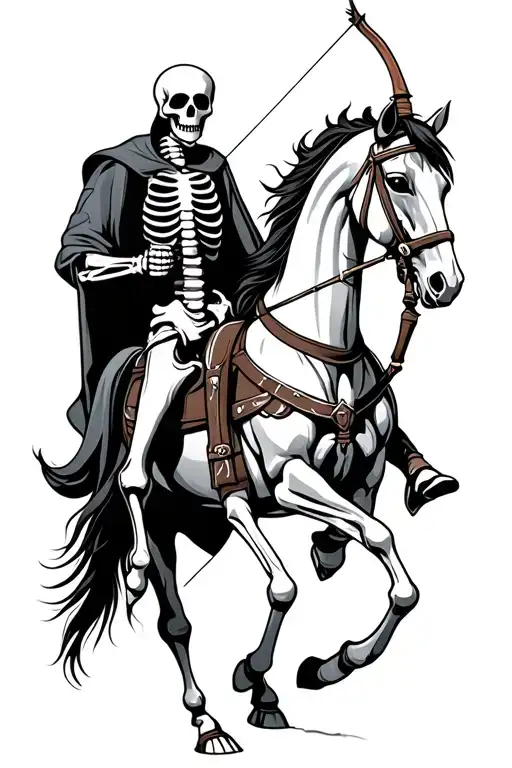 Medieval Skeleton On Horse With Bow And Arrow