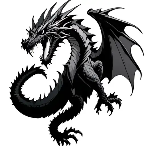 Spiky Black Dragon Flying Downward