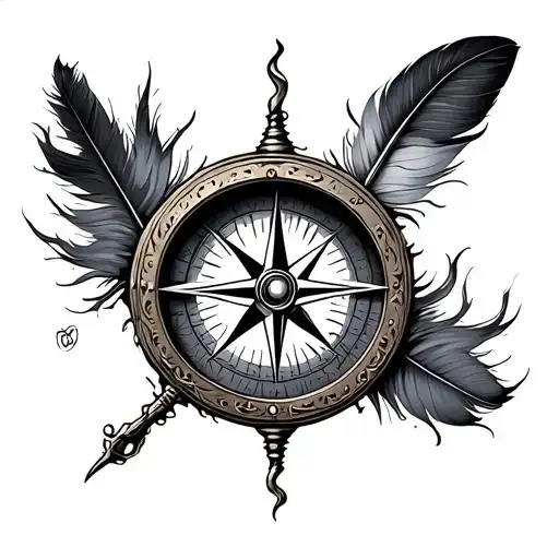 Hagpiece With A Feather Shoots Through Compass