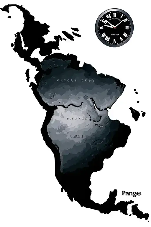 Map Of Pangea With Clock And Compus