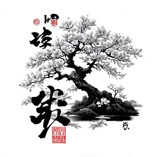 Cherry Blossom Tree With Japanese Words Alongside