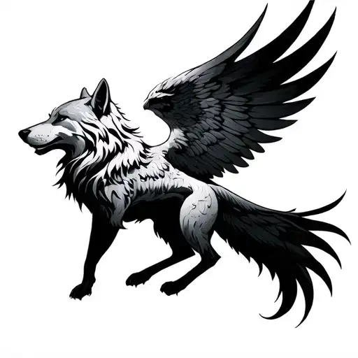 Wolf And Pheonix Rising Phoenix Wings Spread