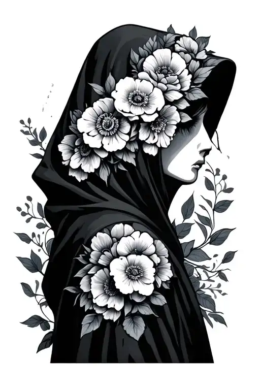 Hooded Figure With A Hood Of Flowers Intertwined