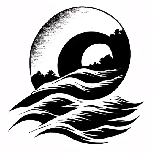 Oval Shape With Wave With A Sun Behind