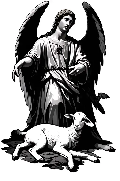 St Michael The Archangel With A Lamb Peacefully Lying