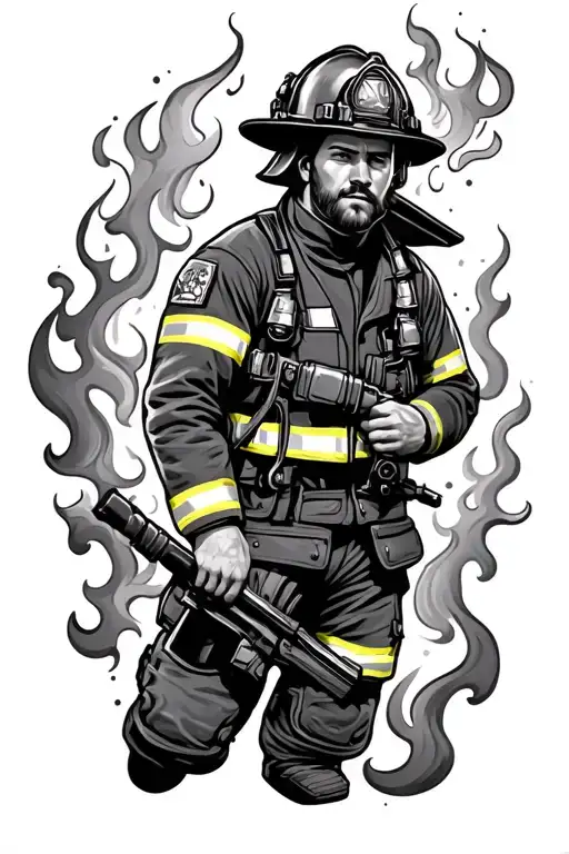 Fire Fighter Smoke Forming The Shape Flames Left Arm Sleeve
