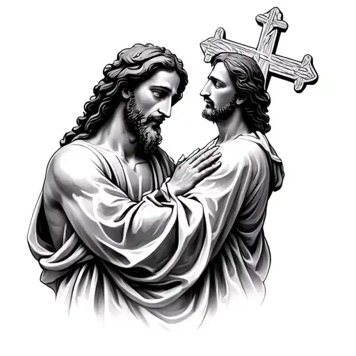 Jesus Praying Over A Man In A Church