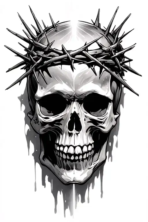 Skull With Crown Of Thorns Wrapped With Light Shinning Down On It