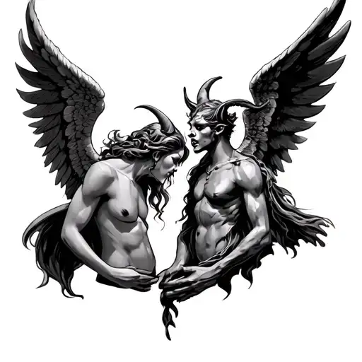Angel And Demon Tattoo Flash