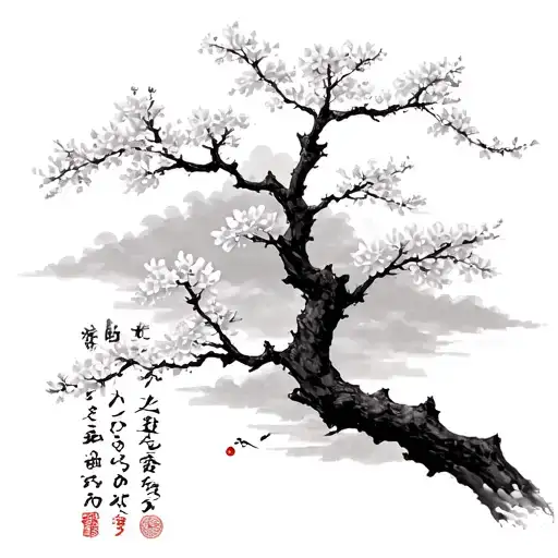 Cherry Blossom Tree With Japanese Words Alongside Less Dramatic More Fine Line