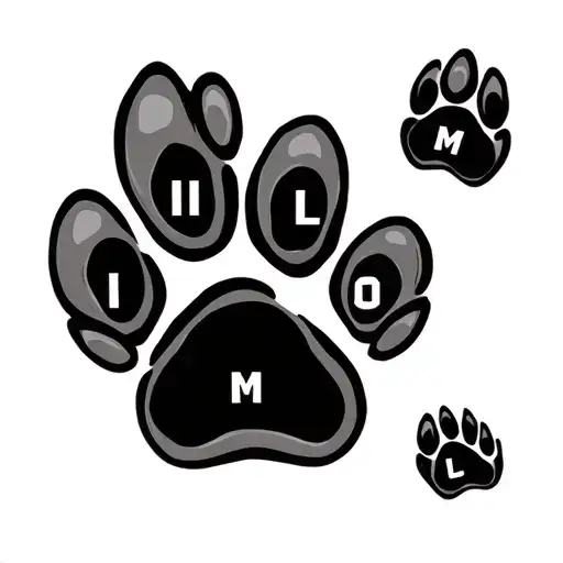 Dog Paw With M I L O On Each Of The Small Pads Of The Paw