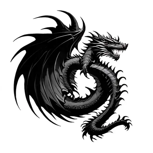 Spiky Black Dragon Flying Downward Spiral