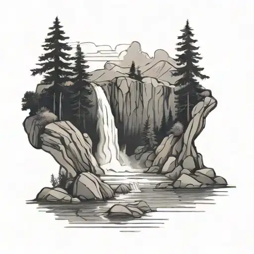 Waterfall And Lake Surrounded