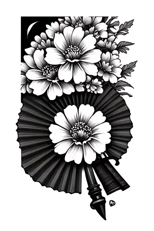 Japanese Fan With Flowers Blooming
